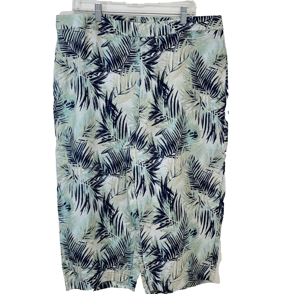 Chicos 3 Pull On Linen Capri Pants XL Pockets Floral  Tropical Resort Lagenlook